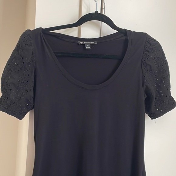 INC Black  Scoop-neck T-shirt with eyelet sleeves. - Picture 3 of 7